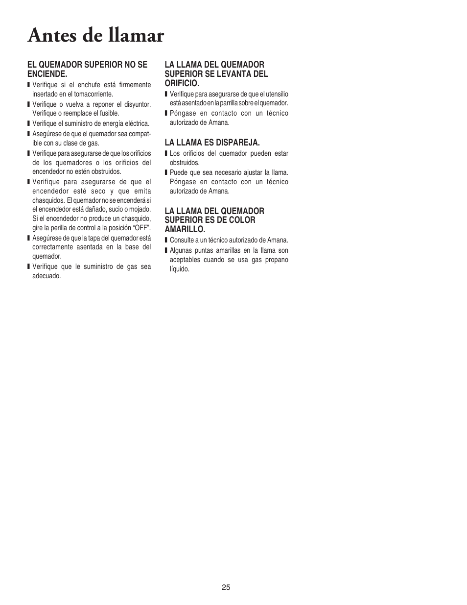 Antes de llamar | Amana 8111P446-60 User Manual | Page 26 / 28