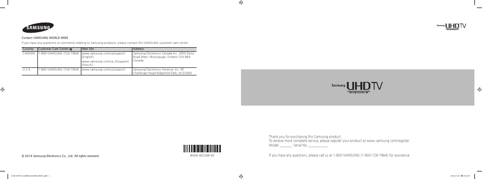 Samsung UN110S9VFXZA User Manual | 41 pages