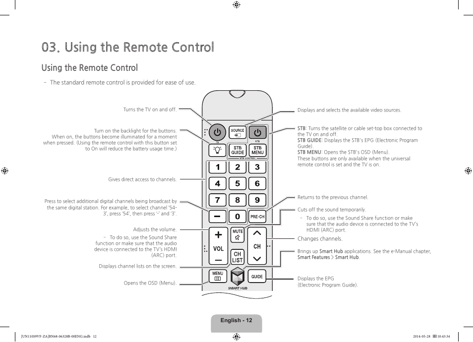 Using the remote control | Samsung UN110S9VFXZA User Manual | Page 12 / 41