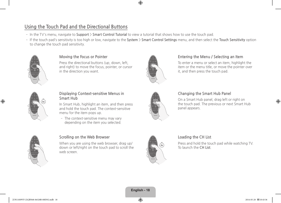 Using the touch pad and the directional buttons | Samsung UN110S9VFXZA User Manual | Page 18 / 41