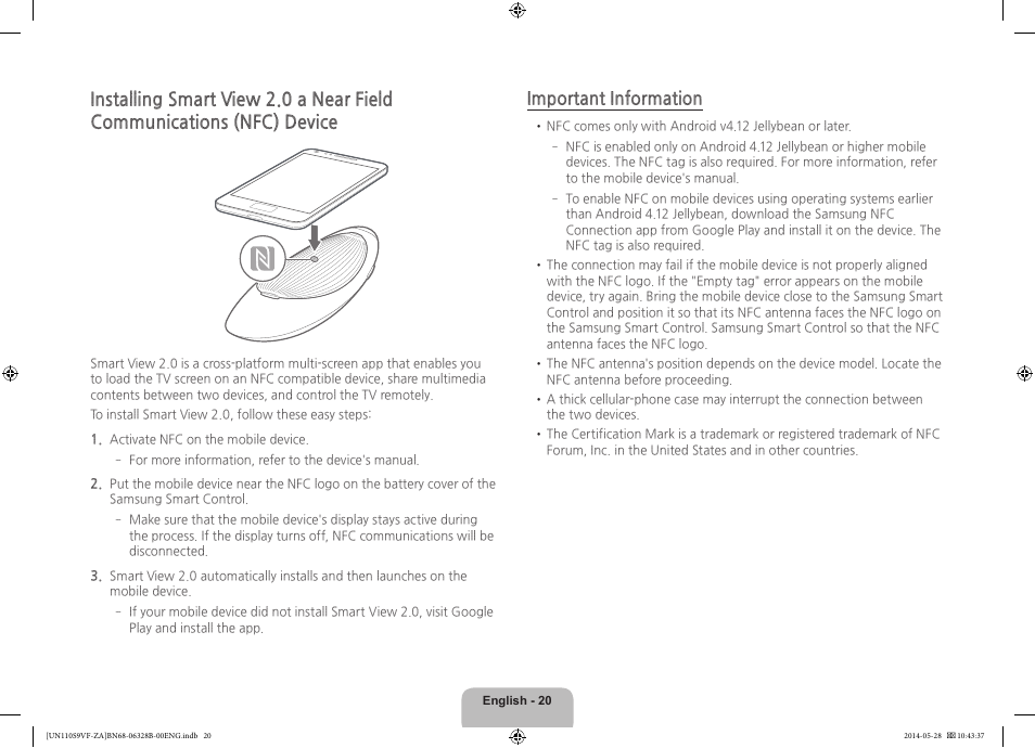 Important information | Samsung UN110S9VFXZA User Manual | Page 20 / 41