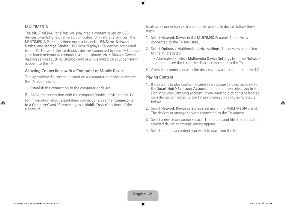 Samsung UN110S9VFXZA User Manual | Page 26 / 41