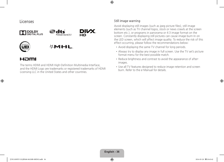 Licenses | Samsung UN110S9VFXZA User Manual | Page 36 / 41