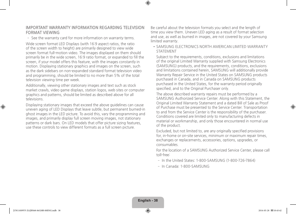 Samsung UN110S9VFXZA User Manual | Page 38 / 41