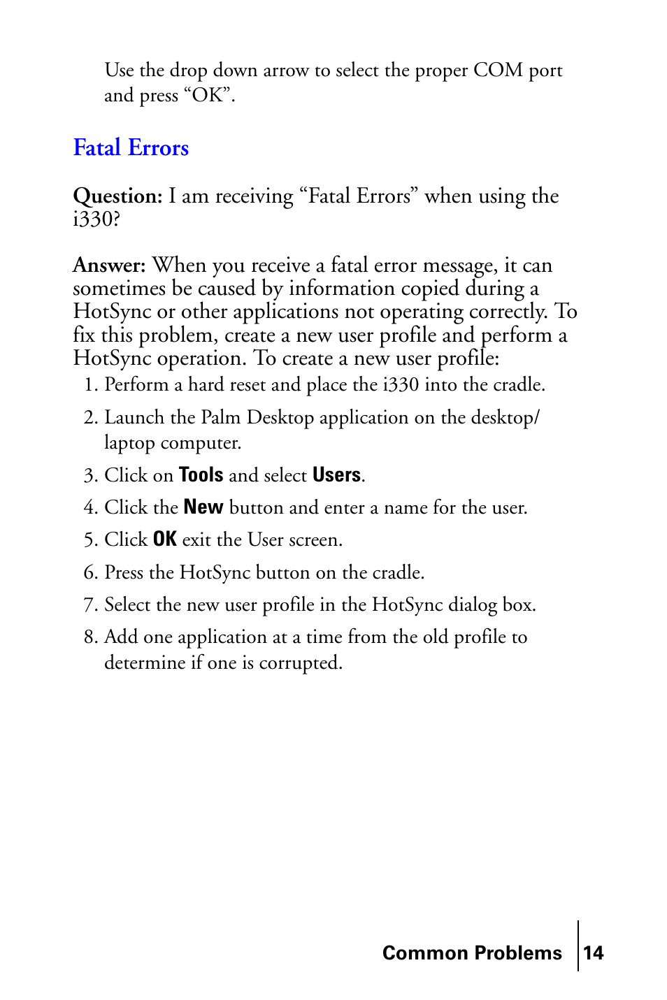 Fatal errors | Samsung SPH-I300SS-XAR User Manual | Page 14 / 22