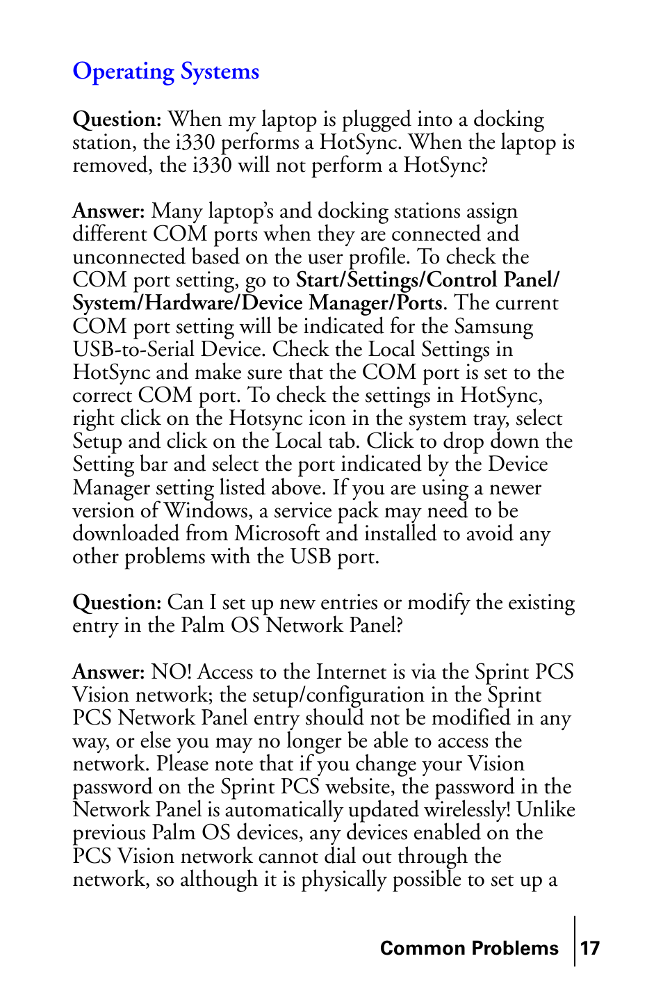 Operating systems | Samsung SPH-I300SS-XAR User Manual | Page 17 / 22