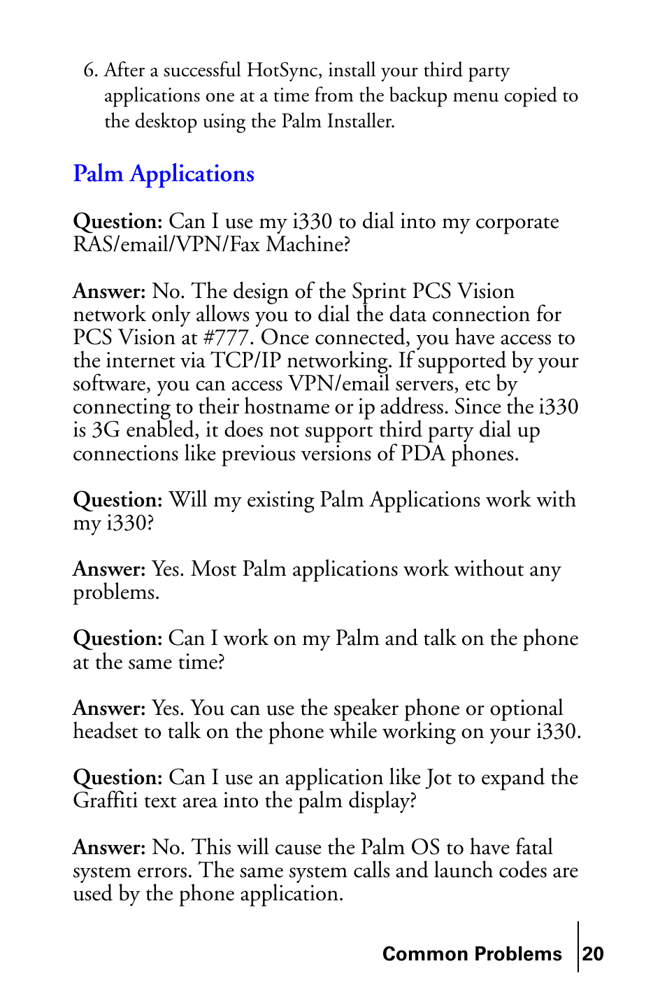 Palm applications | Samsung SPH-I300SS-XAR User Manual | Page 20 / 22