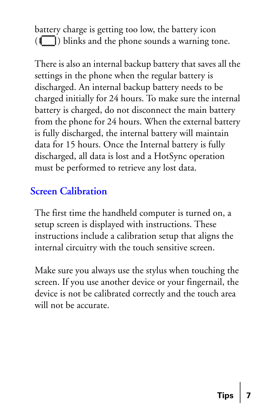 Screen calibration | Samsung SPH-I300SS-XAR User Manual | Page 7 / 22