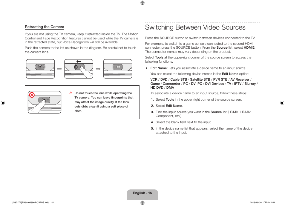 Switching between video sources | Samsung KN55S9CAFXZA User Manual | Page 15 / 38