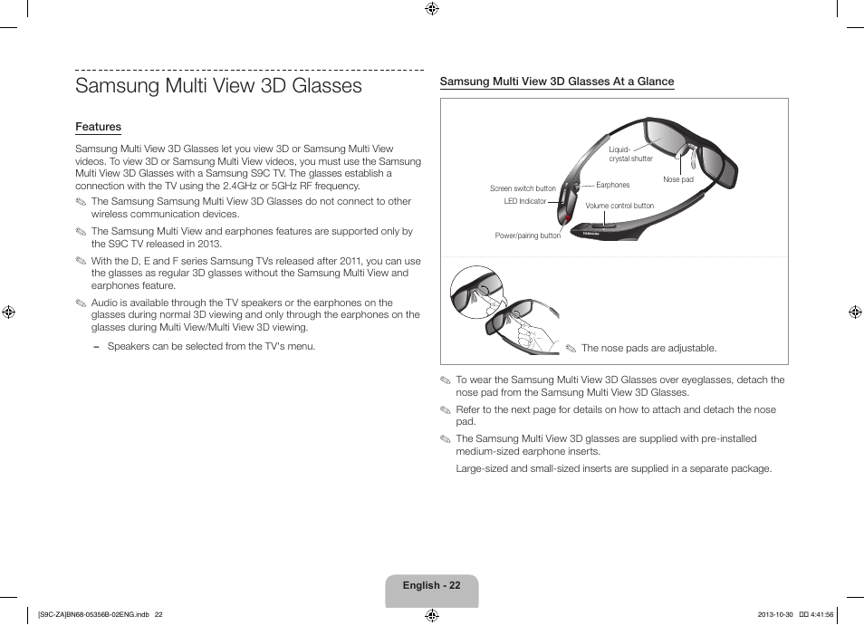 Samsung multi view 3d glasses | Samsung KN55S9CAFXZA User Manual | Page 22 / 38