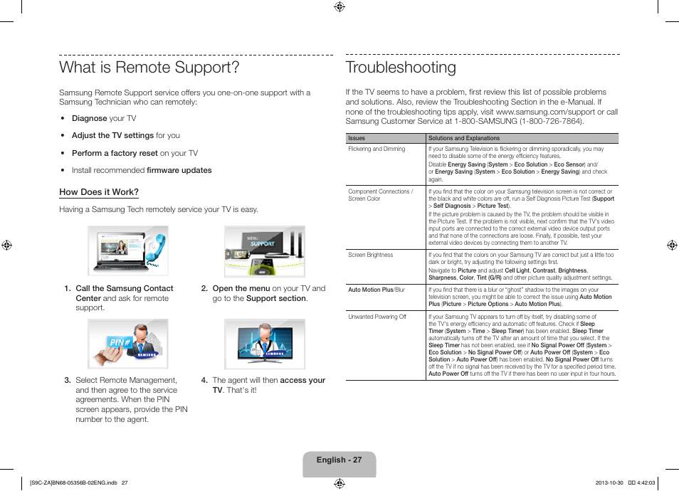 What is remote support, Troubleshooting | Samsung KN55S9CAFXZA User Manual | Page 27 / 38