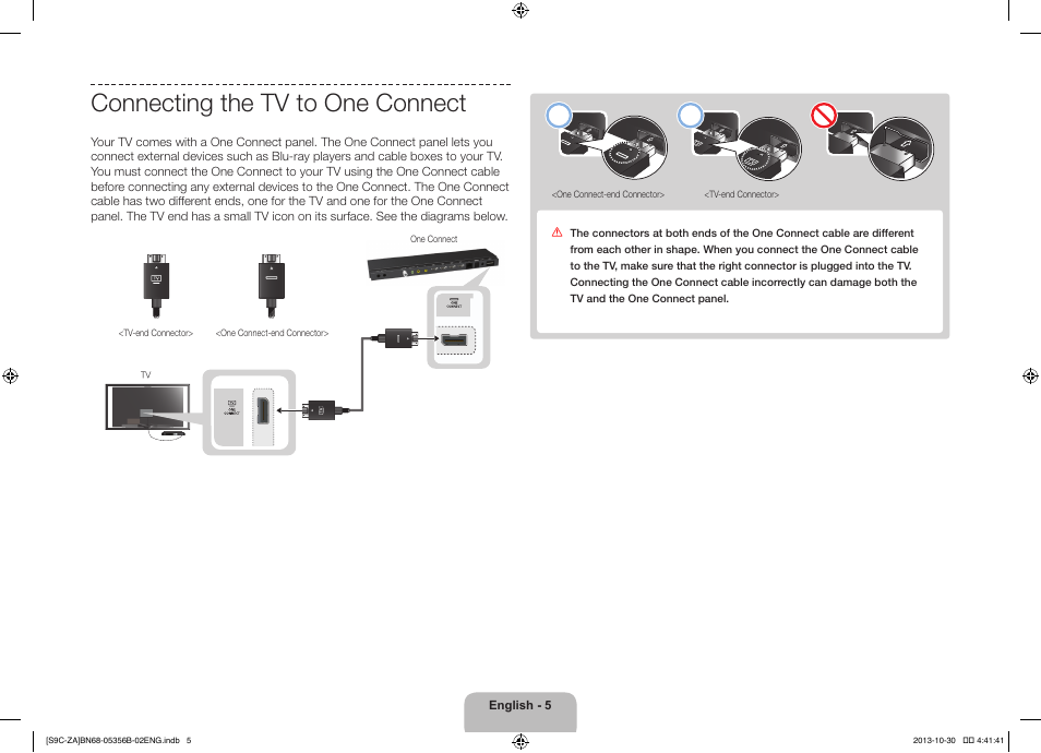 Connecting the tv to one connect | Samsung KN55S9CAFXZA User Manual | Page 5 / 38