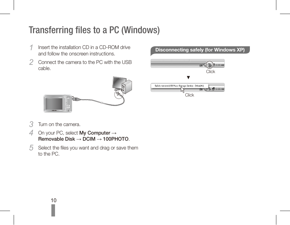 Transferring files to a pc (windows) | Samsung EC-SL105ZBDBUS User Manual | Page 10 / 22