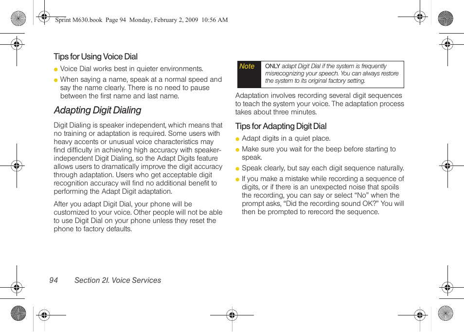 Adapting digit dialing | Samsung SPH-M630ZKASPR User Manual | Page 110 / 223