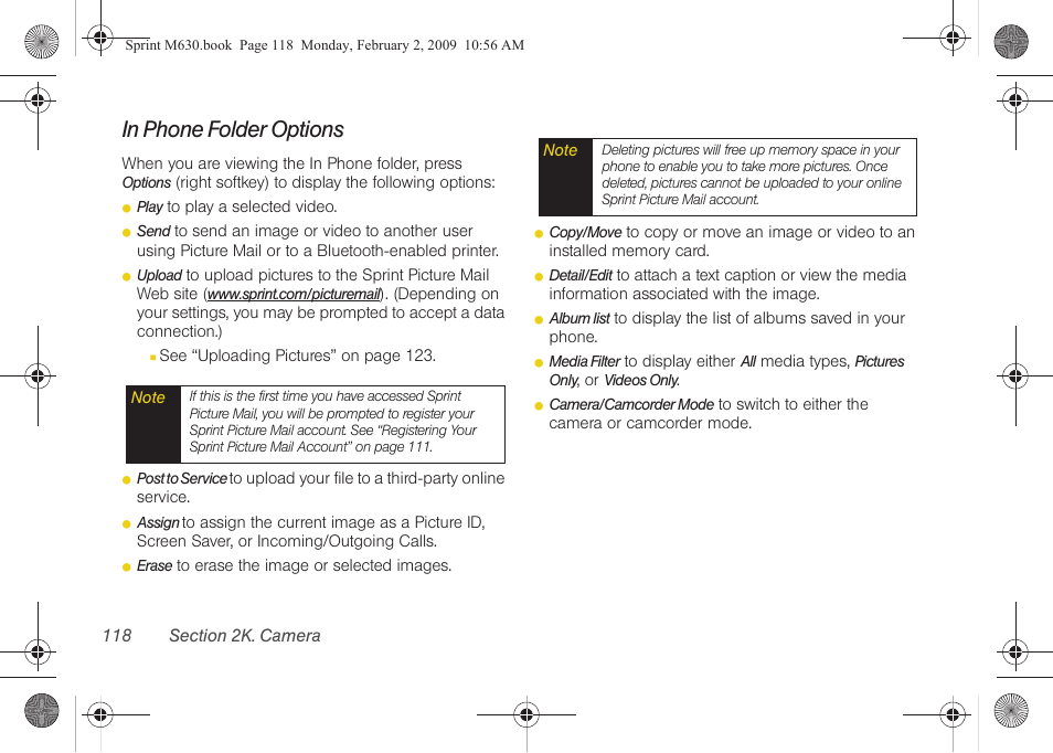 In phone folder options | Samsung SPH-M630ZKASPR User Manual | Page 134 / 223