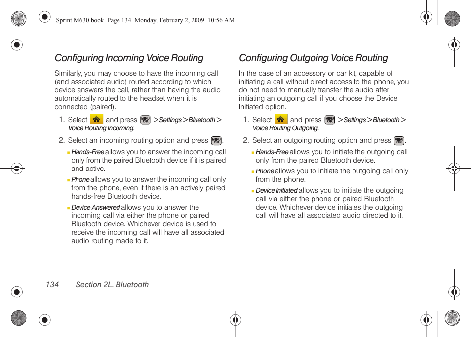 Configuring incoming voice routing, Configuring outgoing voice routing | Samsung SPH-M630ZKASPR User Manual | Page 150 / 223