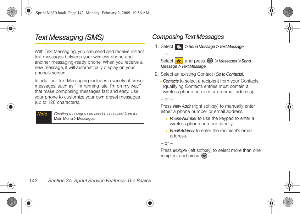 Text messaging (sms), Composing text messages | Samsung SPH-M630ZKASPR User Manual | Page 158 / 223