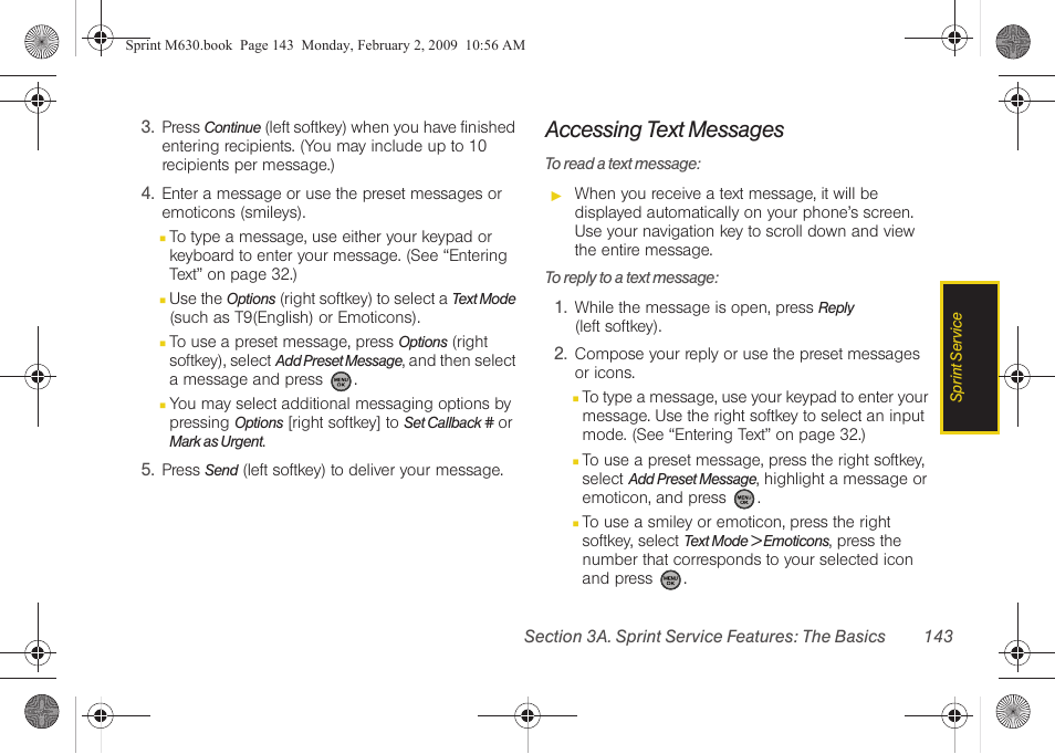 Accessing text messages | Samsung SPH-M630ZKASPR User Manual | Page 159 / 223