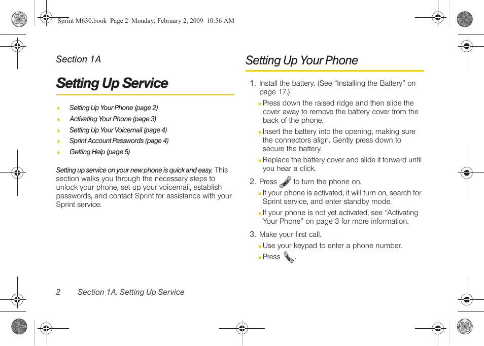 Setting up service, Setting up your phone, 1a. setting up service | Samsung SPH-M630ZKASPR User Manual | Page 18 / 223