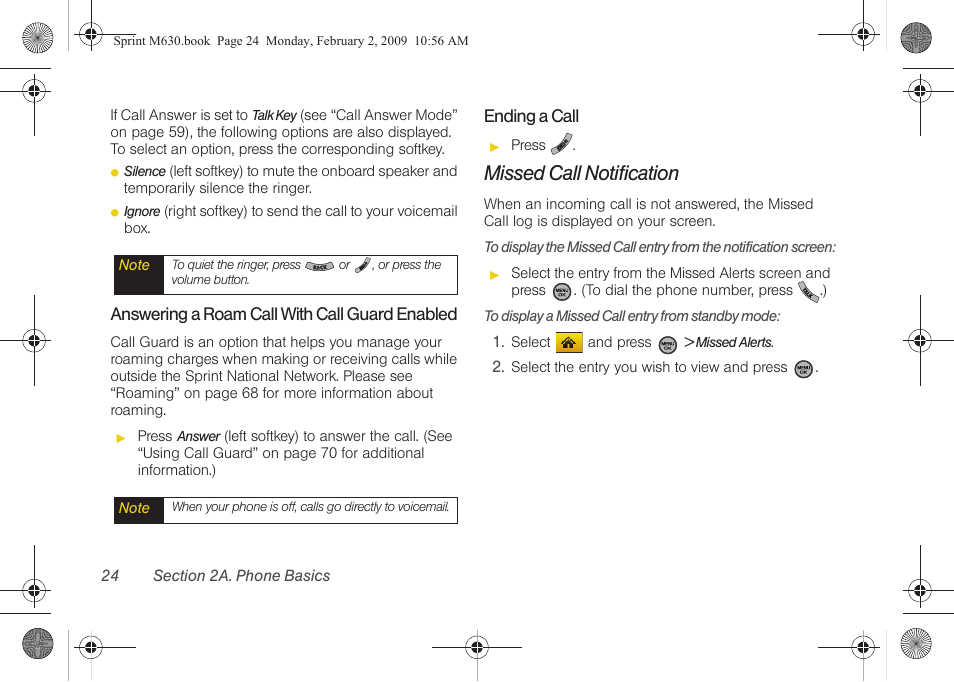 Missed call notification | Samsung SPH-M630ZKASPR User Manual | Page 40 / 223