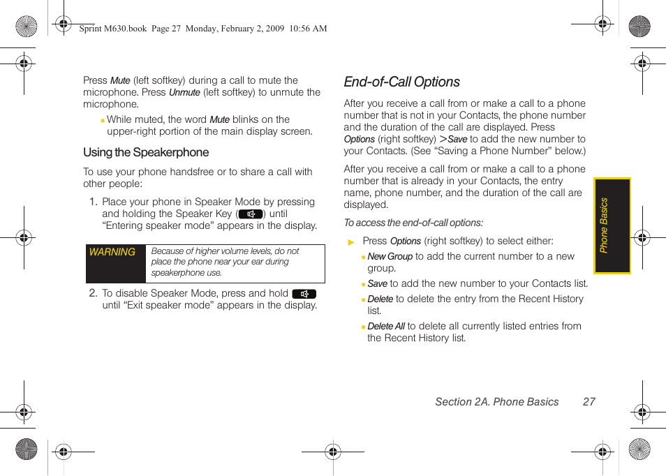 End-of-call options | Samsung SPH-M630ZKASPR User Manual | Page 43 / 223