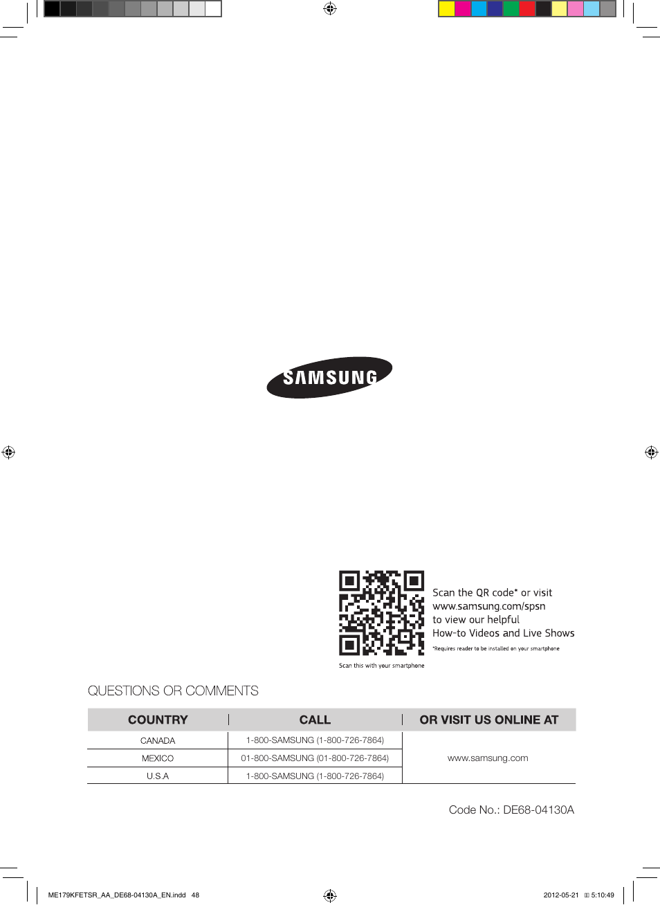 Samsung ME179KFETSR-AA User Manual | Page 48 / 48