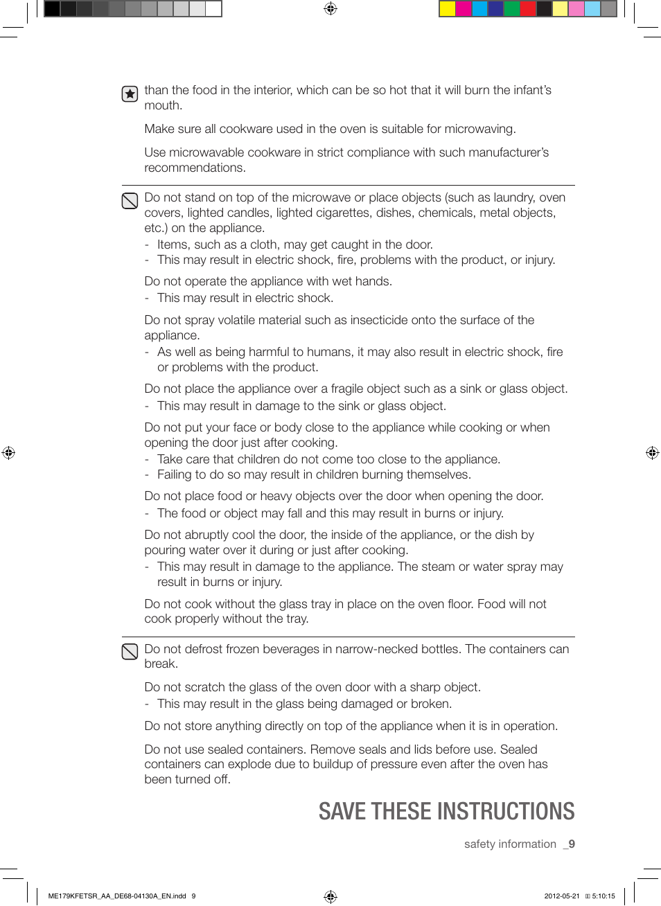 Save these instructions | Samsung ME179KFETSR-AA User Manual | Page 9 / 48