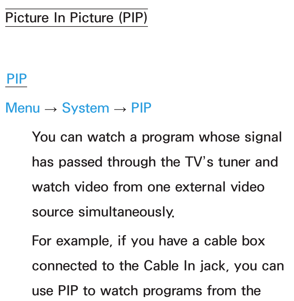 Picture in picture (pip) | Samsung UN55ES8000GXZE User Manual | Page 198 / 813
