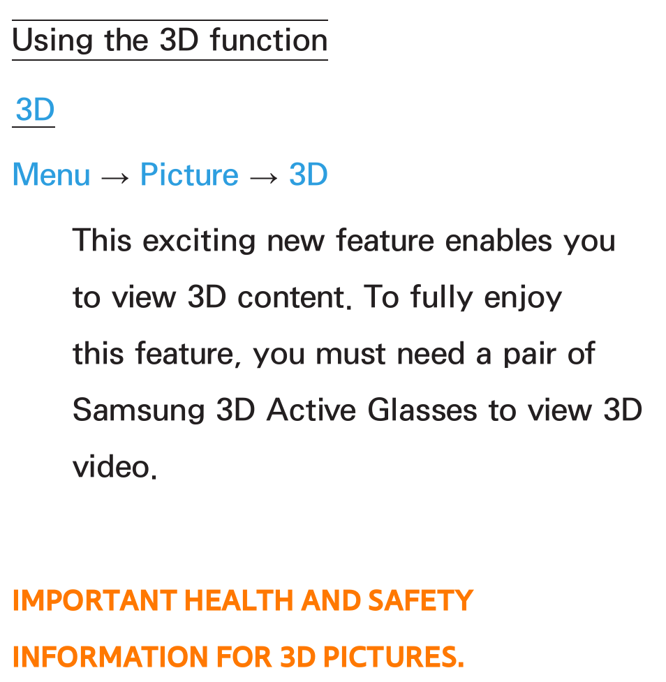 Advanced features, Using the 3d function | Samsung UN55ES8000GXZE User Manual | Page 259 / 813