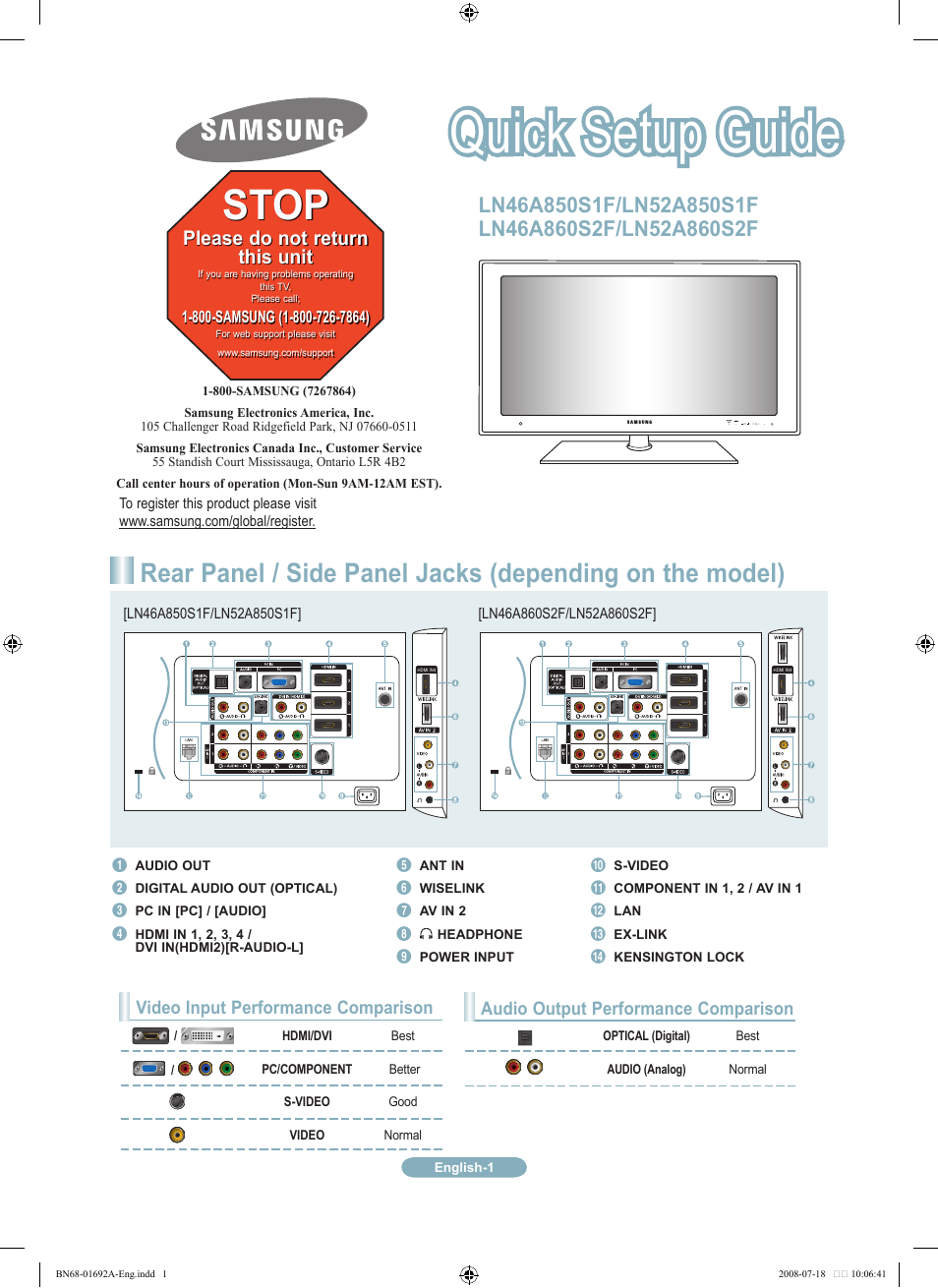 Samsung LN46A860S2FXZA User Manual | 12 pages