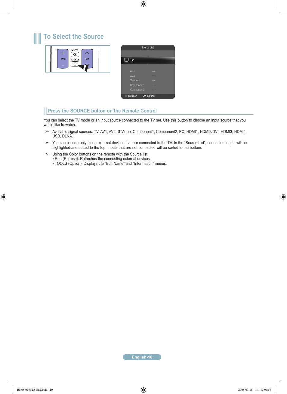 Press the source button on the remote control | Samsung LN46A860S2FXZA User Manual | Page 10 / 12
