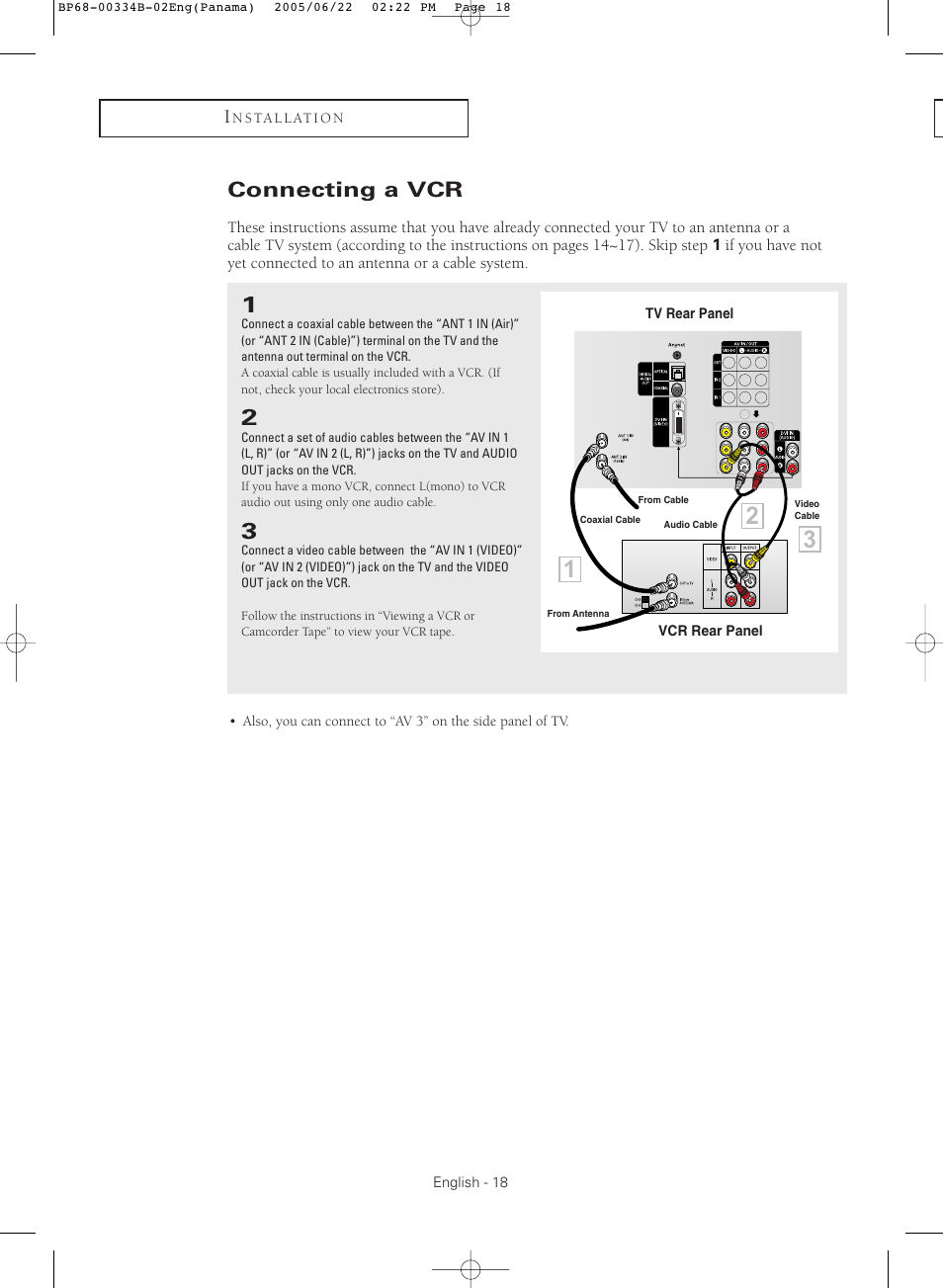 Connecting a vcr | Samsung HCR4755WX-XAA User Manual | Page 18 / 80