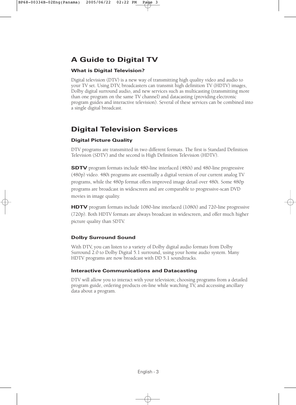 A guide to digital tv, Digital television services | Samsung HCR4755WX-XAA User Manual | Page 3 / 80