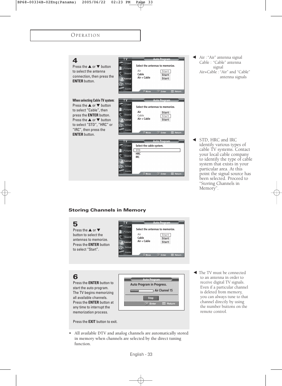 Storing channels in memory | Samsung HCR4755WX-XAA User Manual | Page 33 / 80