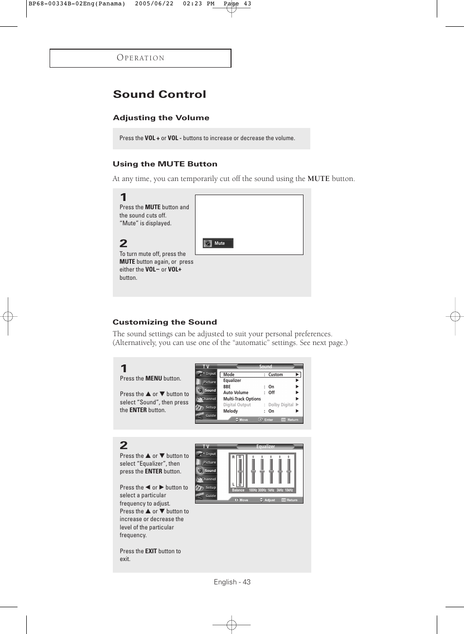 Sound control | Samsung HCR4755WX-XAA User Manual | Page 43 / 80