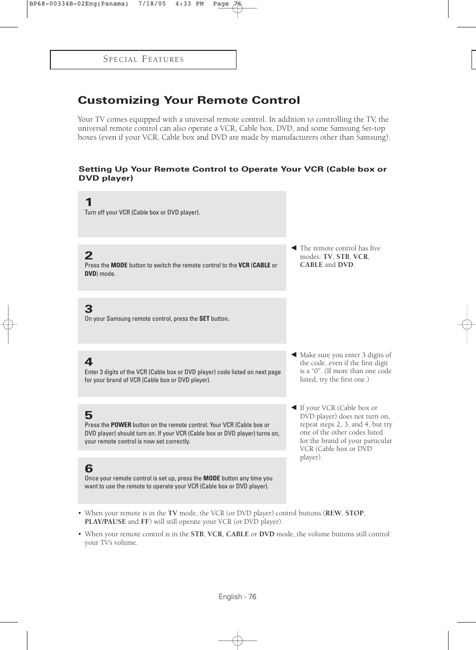 Customizing your remote control | Samsung HCR4755WX-XAA User Manual | Page 76 / 80