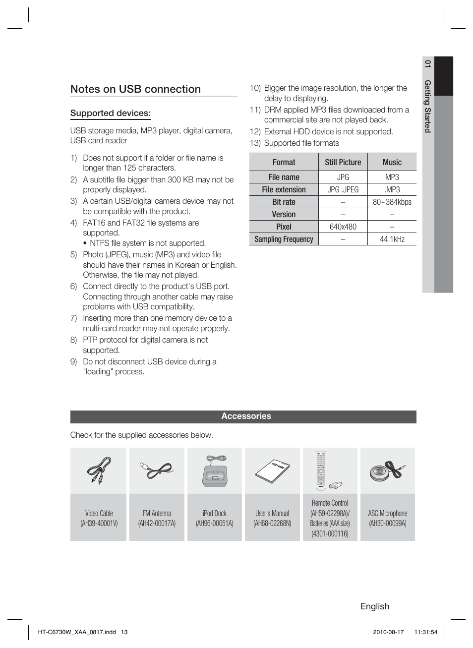 Accessories | Samsung HT-C6730W-XAA User Manual | Page 13 / 71