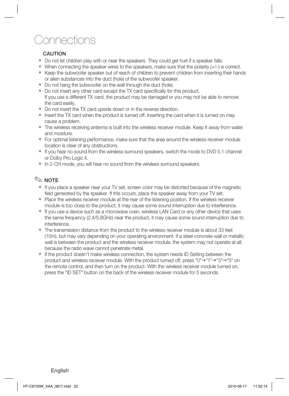 Connections | Samsung HT-C6730W-XAA User Manual | Page 22 / 71