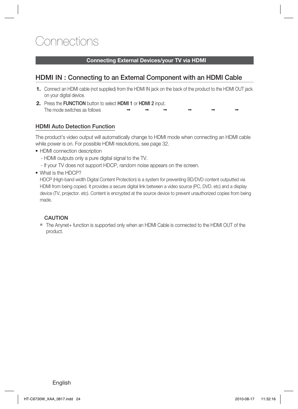 Connections | Samsung HT-C6730W-XAA User Manual | Page 24 / 71