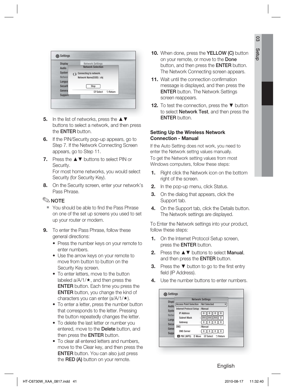 English | Samsung HT-C6730W-XAA User Manual | Page 41 / 71