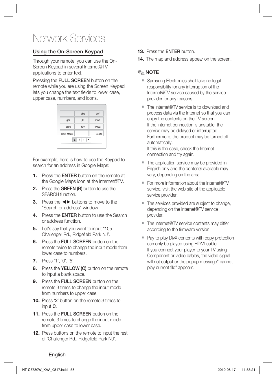 Network services | Samsung HT-C6730W-XAA User Manual | Page 58 / 71