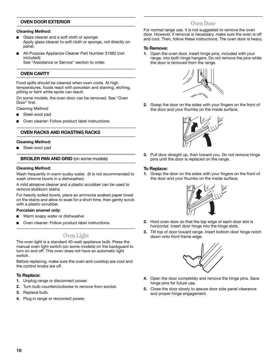Oven light, Oven door | Amana W10181330A User Manual | Page 10 / 28