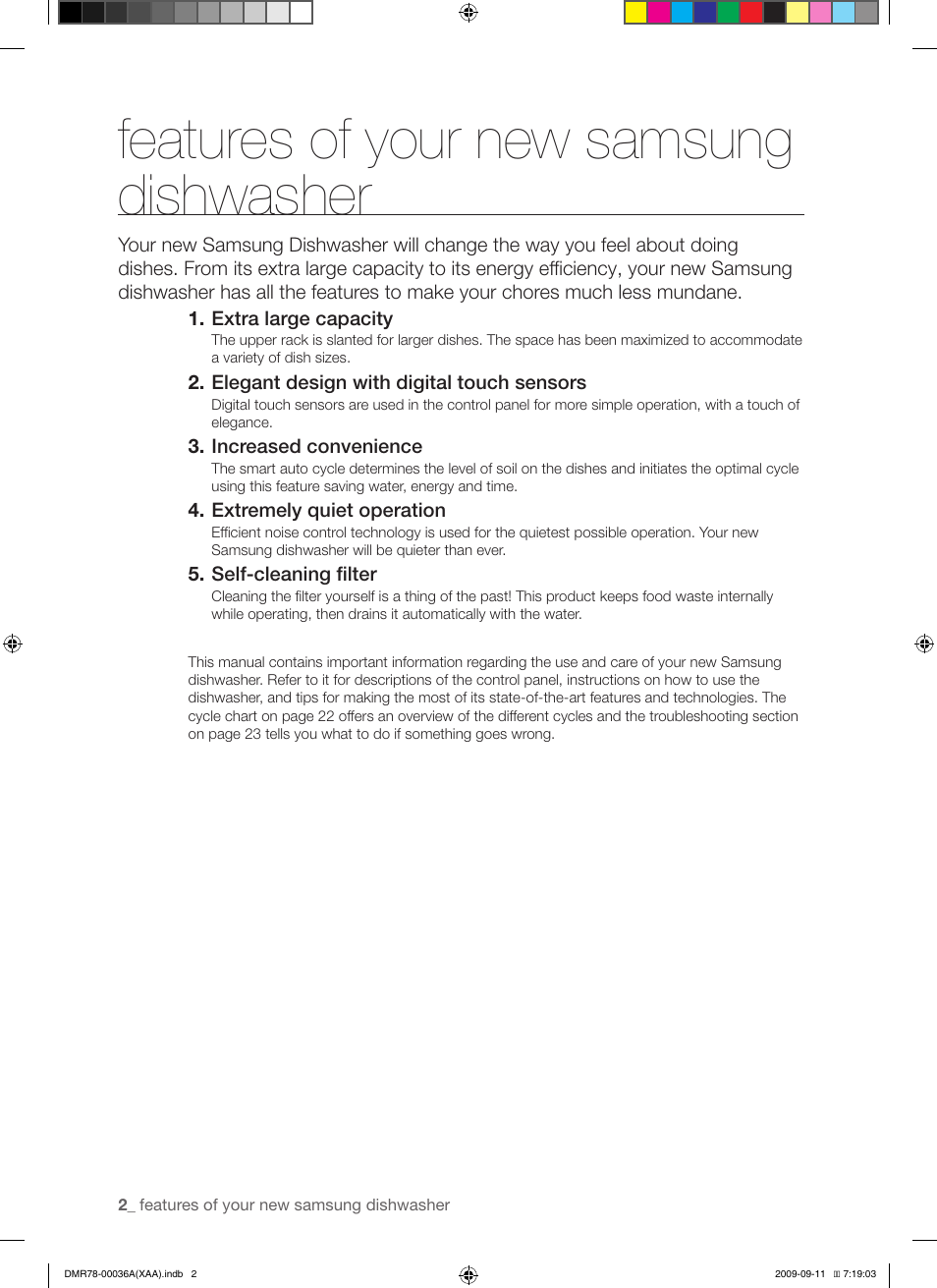 Features of your new samsung dishwasher | Samsung DMR78AHW-XAA User Manual | Page 2 / 30