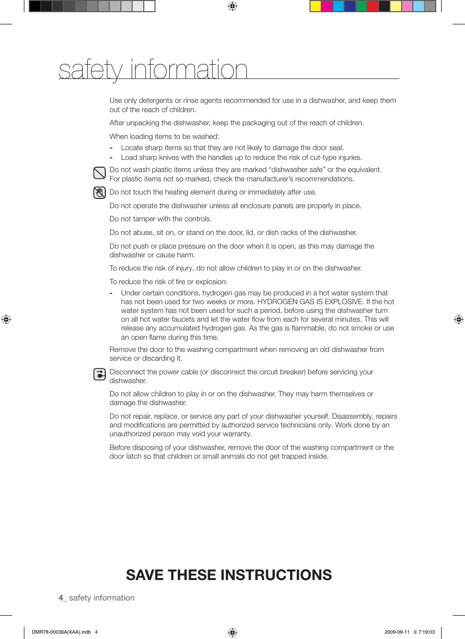 Safety information, Save these instructions | Samsung DMR78AHW-XAA User Manual | Page 4 / 30