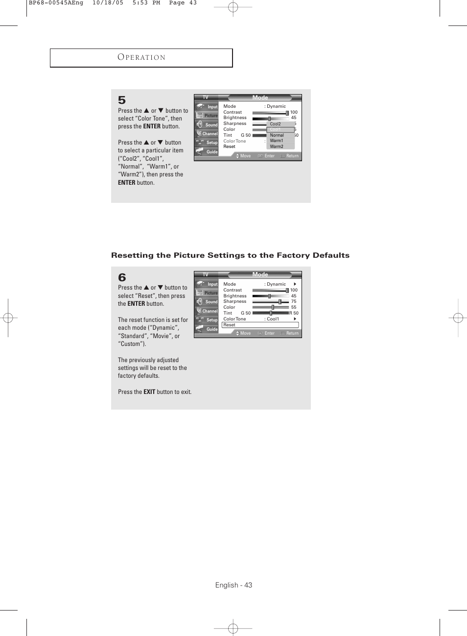 English - 43, P e r at i o n | Samsung HCS4755WX-XAA User Manual | Page 43 / 80