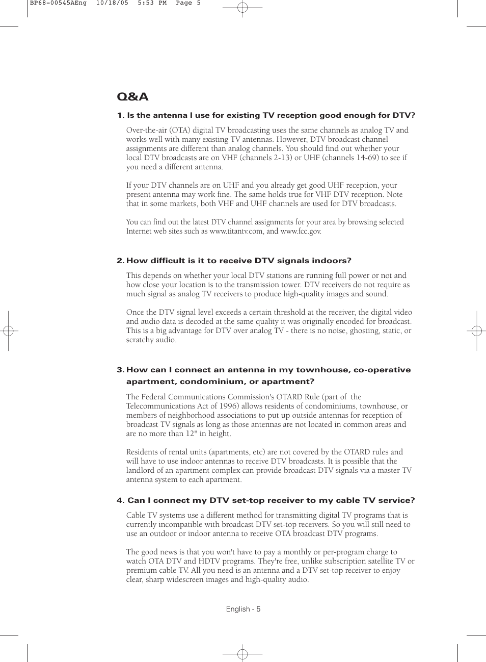 Samsung HCS4755WX-XAA User Manual | Page 5 / 80