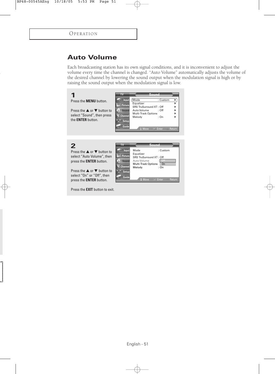 Auto volume | Samsung HCS4755WX-XAA User Manual | Page 51 / 80