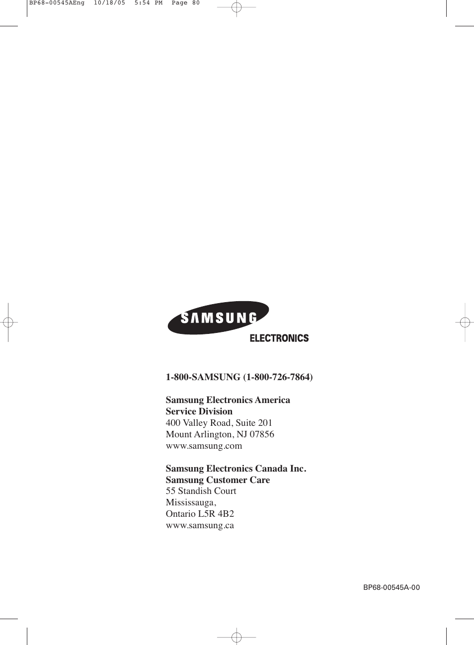 Samsung HCS4755WX-XAA User Manual | Page 80 / 80