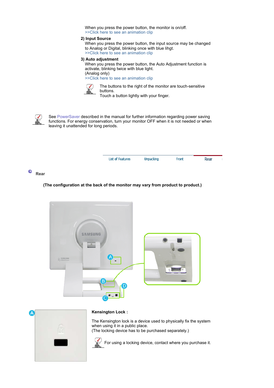 Rear | Samsung LS19MBPXFV-XAA User Manual | Page 13 / 56