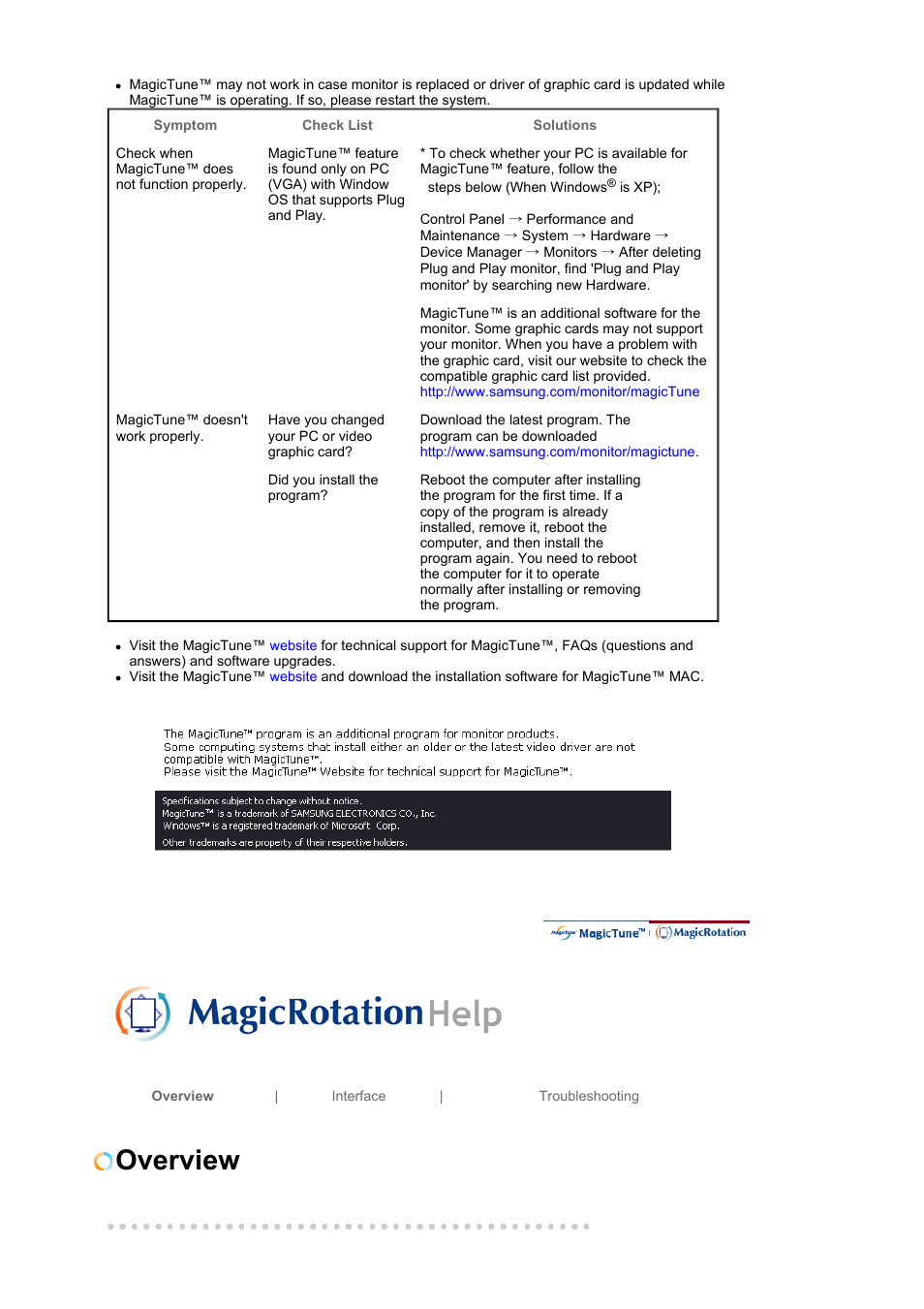 Magicrotation help, Overview | Samsung LS19MBPXFV-XAA User Manual | Page 36 / 56